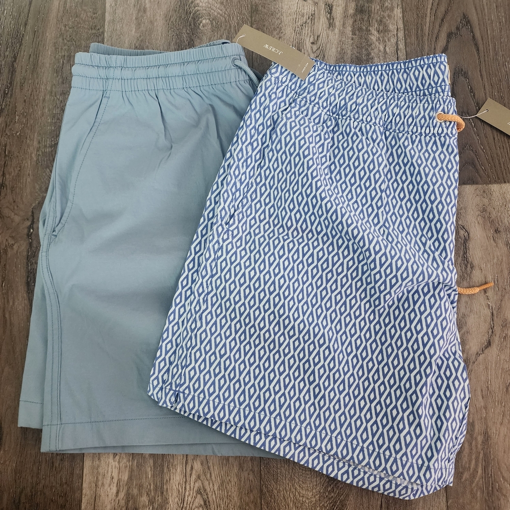 NWT Set of 2 J. Crew Men's Swimshorts Blue Patterned and Dusty Blue-Gray